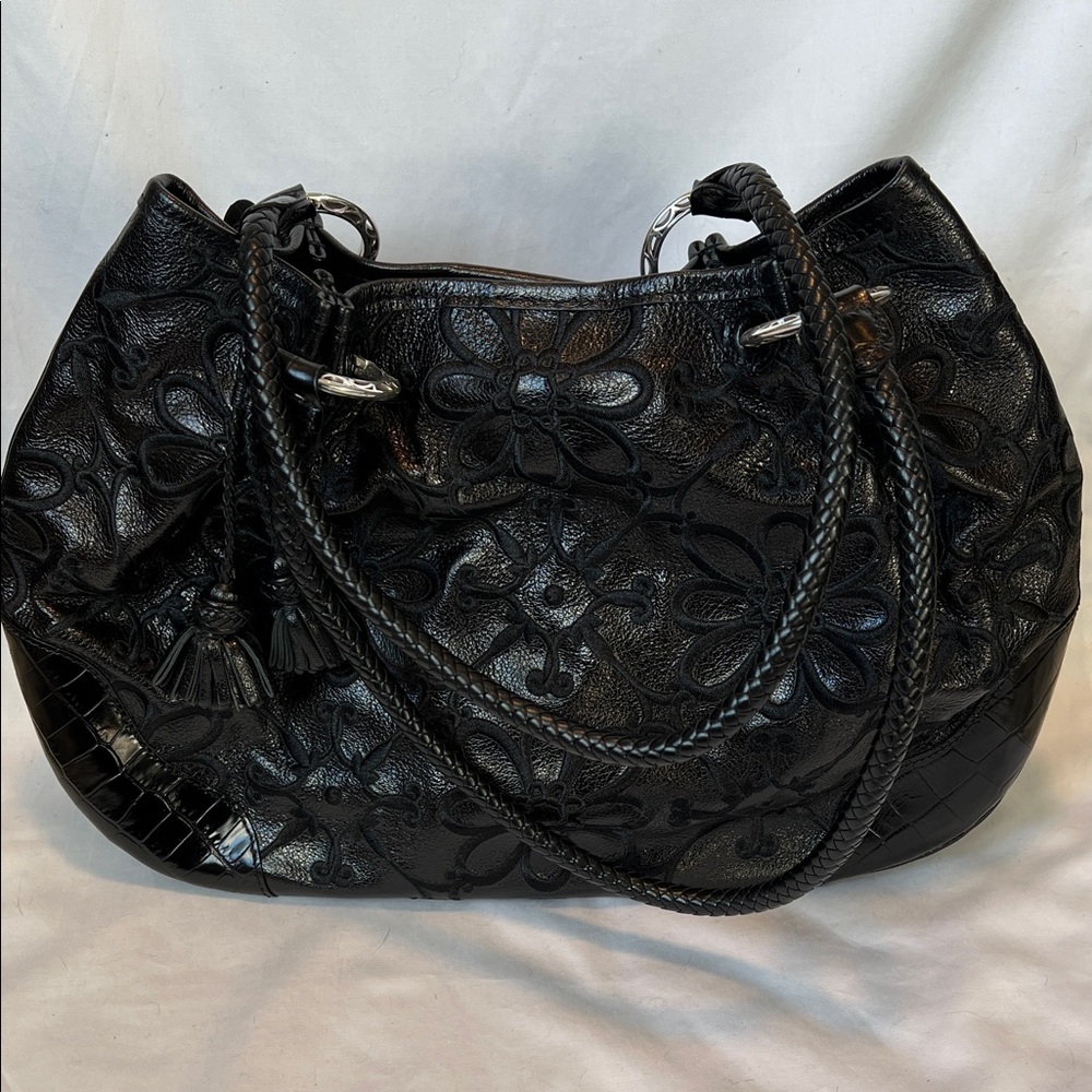 New Original Brighton Black Embossed Floral Shoulder Handbag